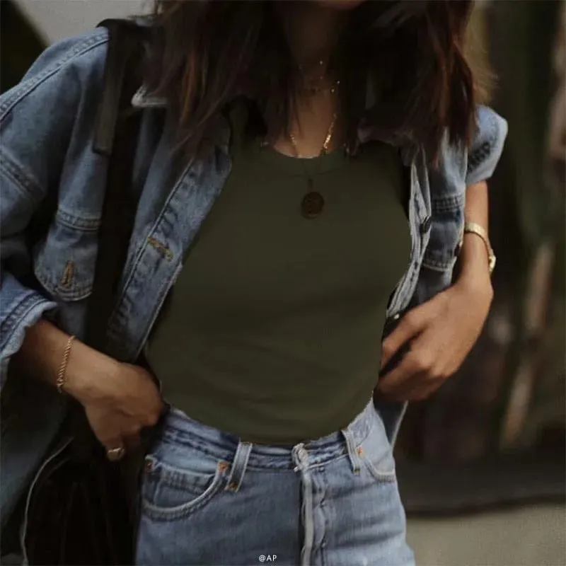 Dişli Örme Askılı Tank Top Slim Fit Dış Giyim İç Giyim U-şekilli Boyun Kadın Düz Renk Kadın Yaz Tank Top — image 3