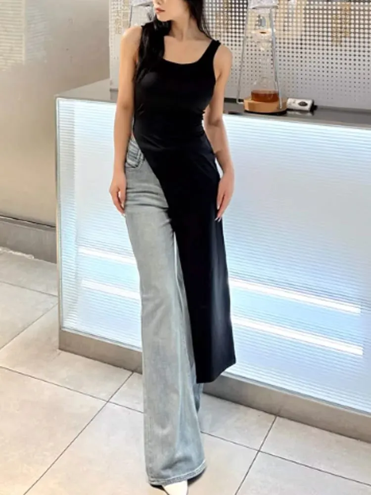 Sommer-Persönlichkeitstrend, schmale Passform, einfarbig, Straßennische, unregelmäßiger asymmetrischer Saum, ärmelloses Leibchen-Westenkleid — image 2