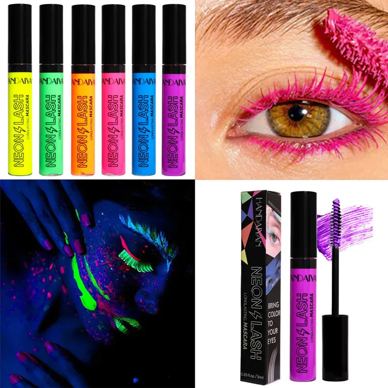 Fluorescence Mascara Waterproof No Blooming Fast Dry Colorful Neon Eyelashes Curling Yellow Blue Lengthens Eye Lashes Cosmetics — image 2