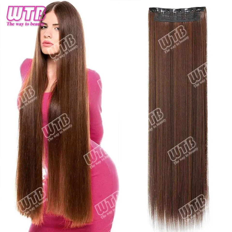 Extra lange rechte synthetische 5 clip hair extensions paardenstaart extensie voor dames meisjes 20 ~ 40 inch clip in extensions haarpie