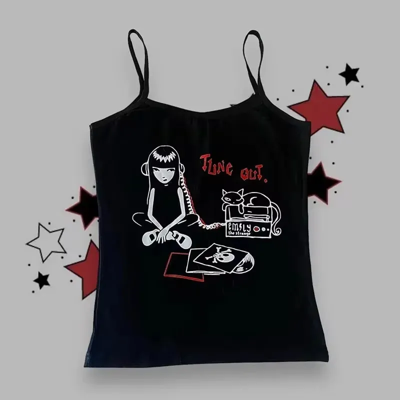 Women Gothic Spider Web Print Cami Tank Top Sleeveless Spaghetti Strap Y2K Slim Cropped Camisole Dark Punk Streetwear Tops — image 6