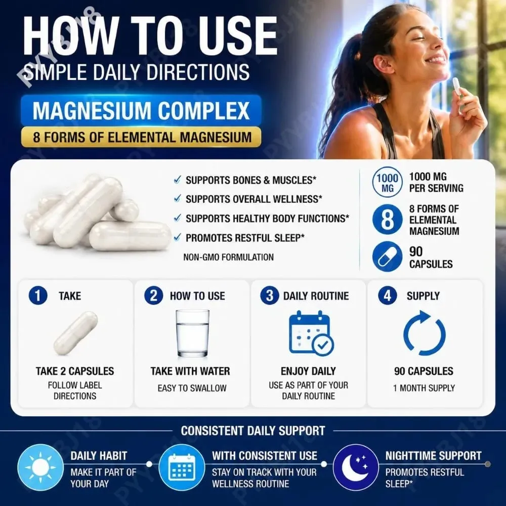 Viên nang phức hợp magiê với 8 dạng bổ sung khoáng chất magiê để hỗ trợ xương và cơ bắp & giấc ngủ ngon 90 viên