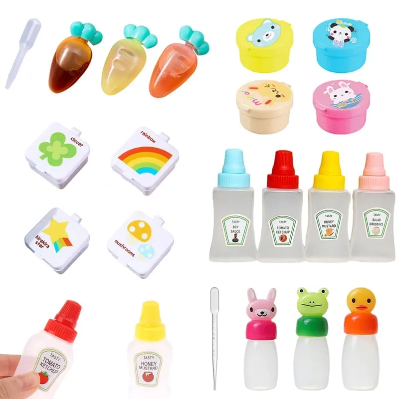 1/2/3/4 Buah Kotak Makan Siang Mini Aksesori Pola Lucu Kotak Saus Botol Pencet Kartun Tomat Madu Wadah Bumbu untuk Anak-anak — image 2