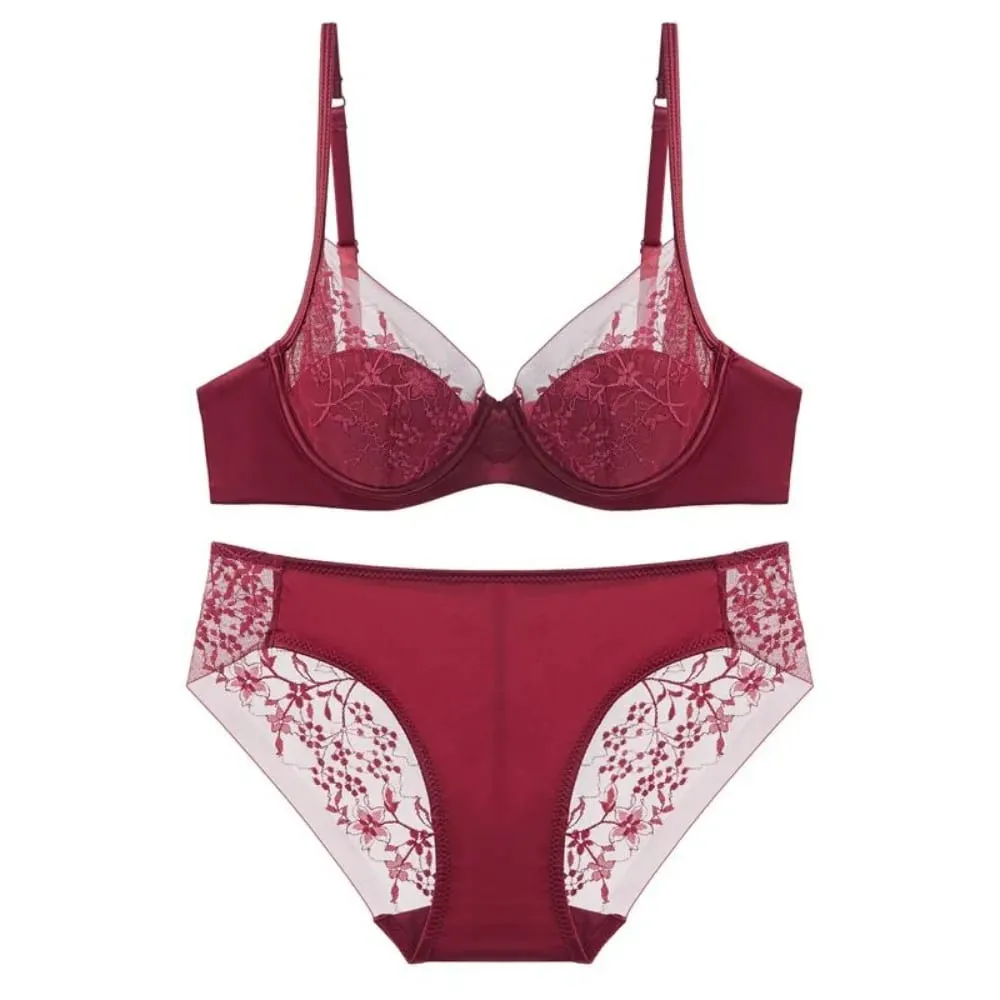 Women Lace Lingerie Set Thin Cup Minimizer Bra Panty Kit Full Coverage Breathable Intimates for Big BustFashion Daily Underwear — image 5