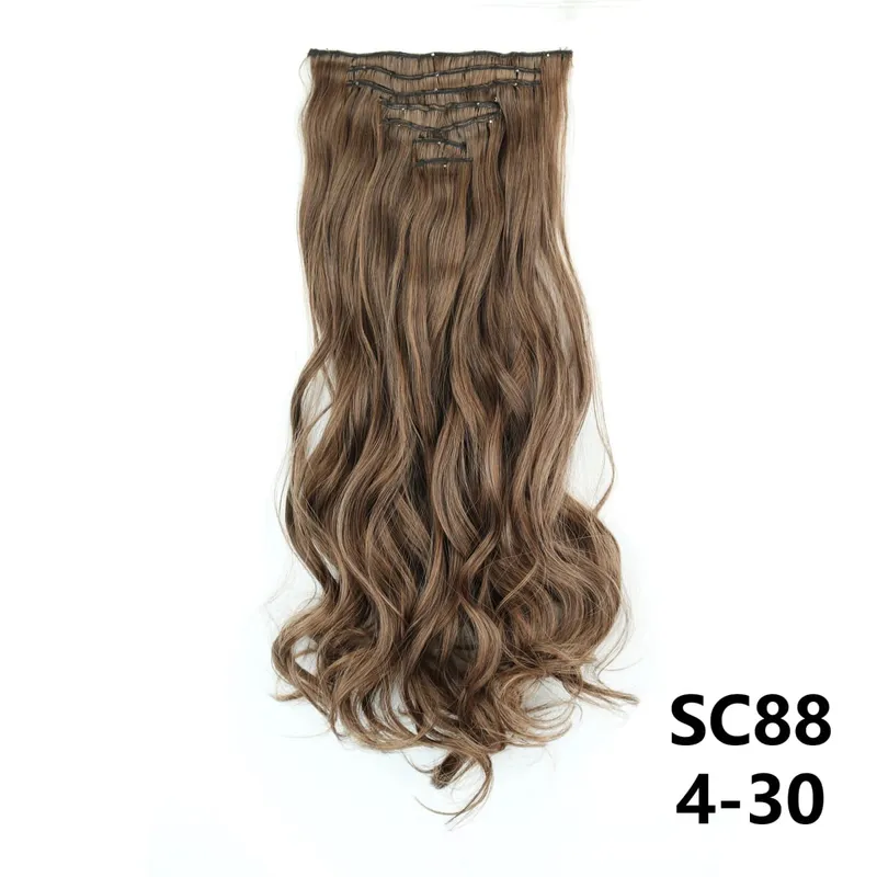 Sintetik Lurus Panjang 16 Klip Dalam Sambungan Rambut 7 Keping/Set Serat Suhu Tinggi Potongan Rambut Berambut Perang Hitam Coklat Untuk Wanita — image 26