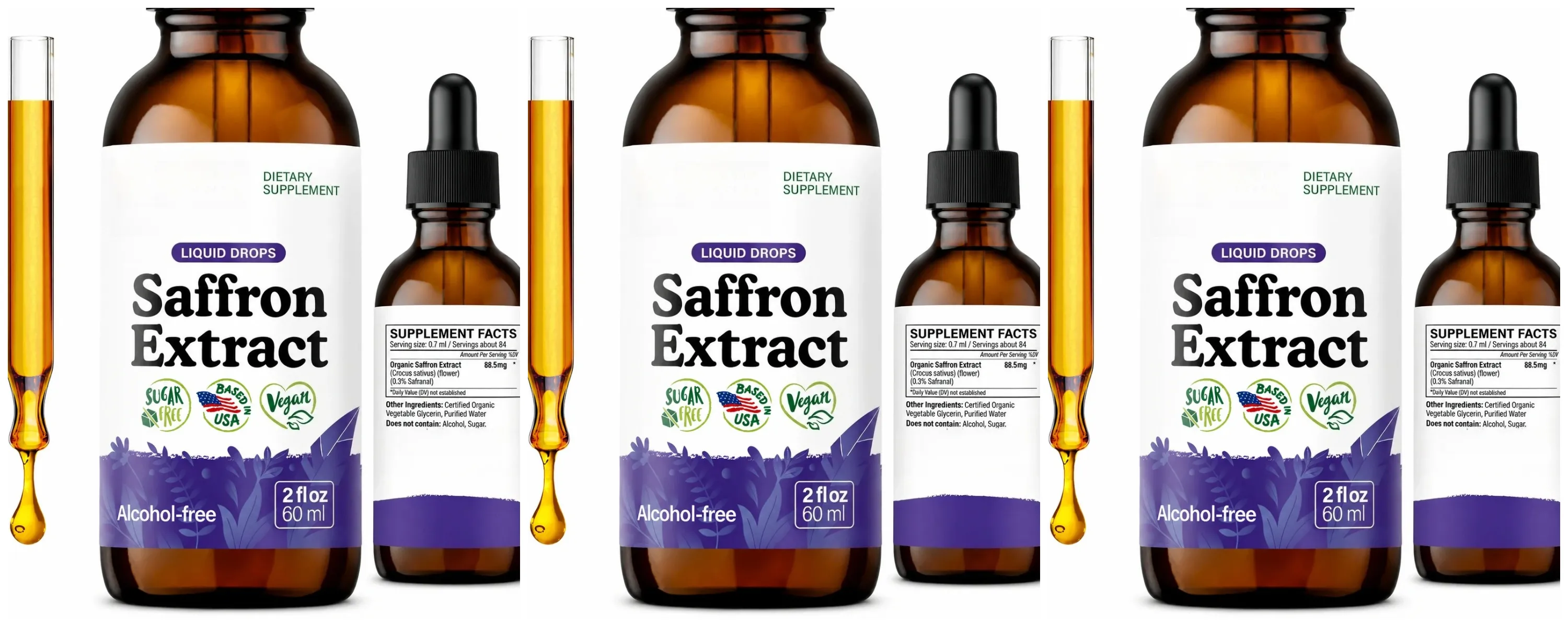 Organik Safran Sıvı Ekstrakt Damla Bitki Bazlı Bitkisel Takviye Vegan Şeker Alkolsüz 60ml Günlük Sağlık Takviyeleri — image 9