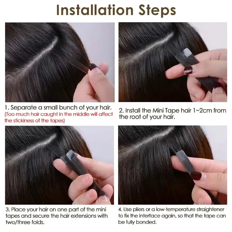 Mini-Tape-in-Haarverlängerungen, Echthaar, 3 x 0,8 cm, winzige Schnittstelle, Tape-Ins, 360°-Bewegung, für mehr seitliches Haarvolumen, nur 10 Stück — image 6
