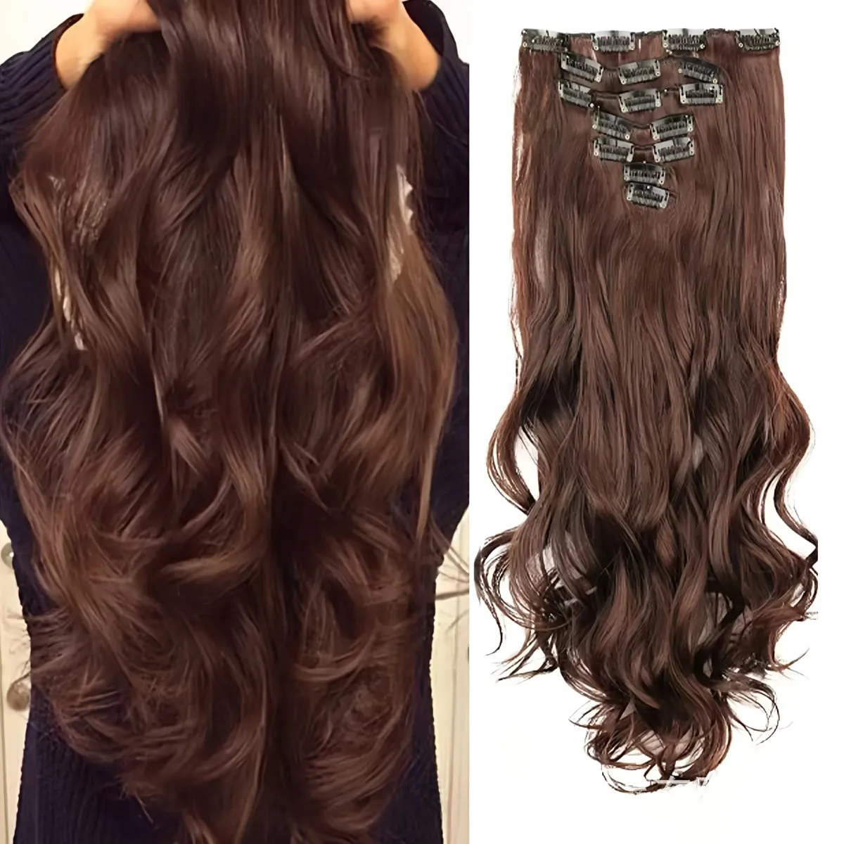 7 clip nelle estensioni dei capelli Acconciatura a onda lunga Nero 60-71 cm Capelli sintetici naturali Uso quotidiano Parrucchino per donna — image 8