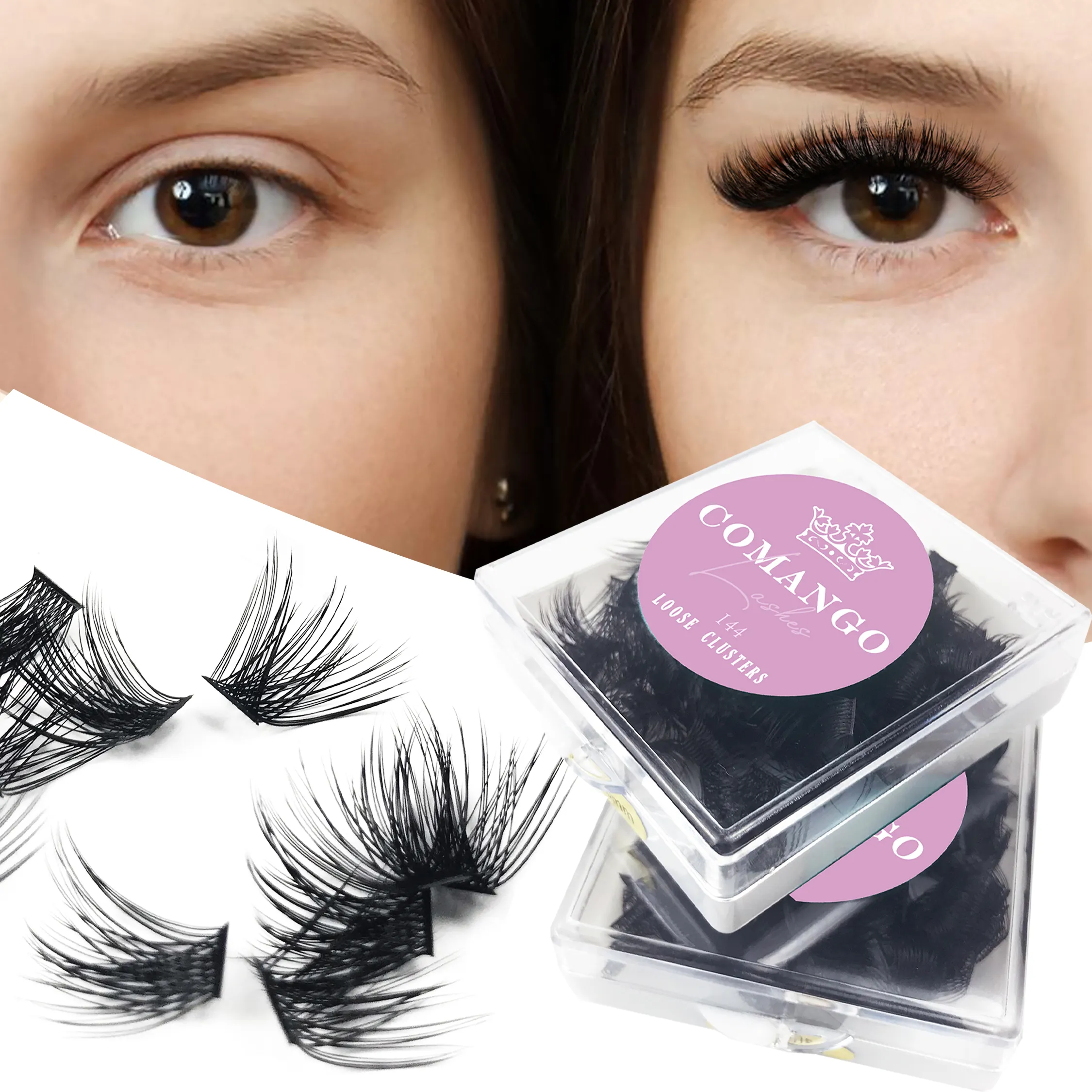 144ks Uvolněné řasy Segmented Cluster Individuální Ruský Wispy C/D Curl Cluster Cluster Cluster Lashes Extension DIY Doma — image 5