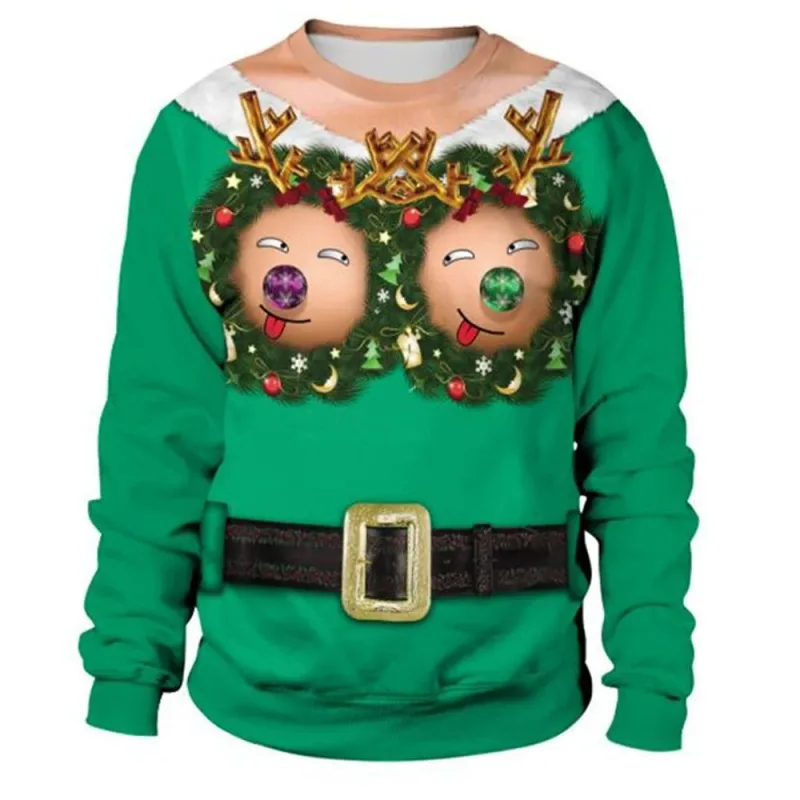 Pull de Noël drôle pour hommes et femmes, sweat-shirt de noël avec graphique laid Y2k, pour fête de vacances, vêtements amples pour hommes — image 17