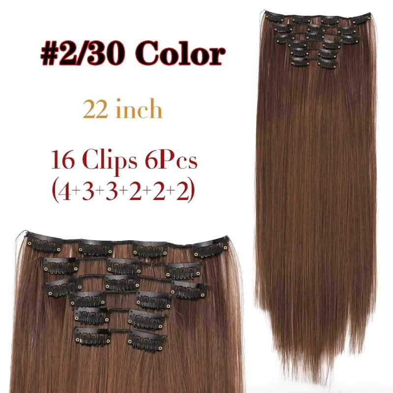 คลิปสีดำในส่วนขยายตรง 22 "ยาวสังเคราะห์หนาคลิปบนผมสำหรับผู้หญิง 6 ชิ้น/เซ็ต CURLY Full HEAD งานแต่งงานทุกวัน — image 9