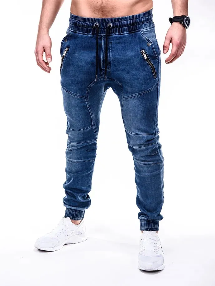 Men Jeans Pencil Pants Elastic Waist Drawstring Lace Up Pockets Washed Distressed Ankle Length Trousers 2025 Streetwear Denims — image 8