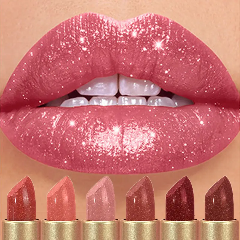 Diamond Pink Lipstick Chocolate Brown Metallic Glitter Lipstick Long-Lasting Waterproof Shimmer Pearl Sparkling Lip Gloss Makeup — image 2