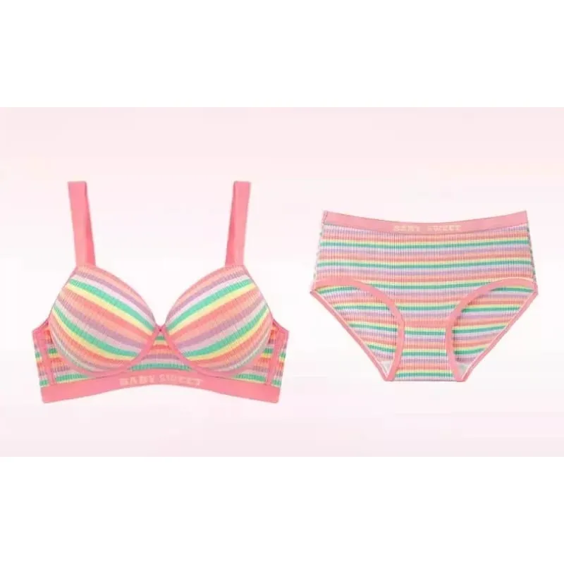 Set reggiseno senza cuciture per donna Bralette modellante a righe arcobaleno Lingerie anti-cedimento e sollevamento busto piccolo vestibilità S-XL — image 4