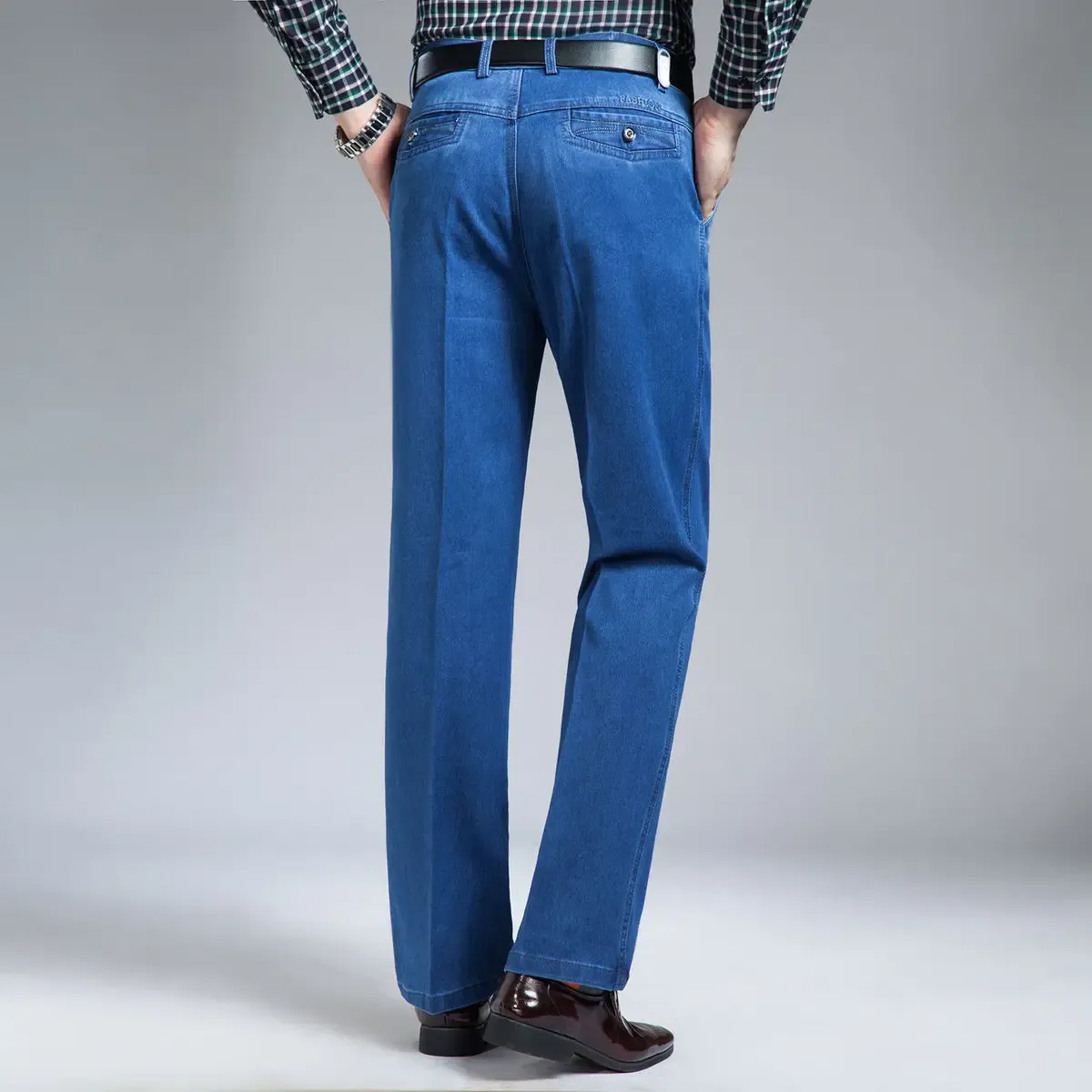 Primavera e verão jeans de meia-idade high-end elástico solto de cintura alta jeans masculino pai calças jeans de negócios — image 5