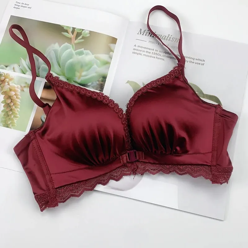 Push Up BH-sæt med frontlukning - Små buste til kvinder med blondebøjler Lingeri | Pull Up Lift Sexet tynd skønhed ryg bralette — image 9