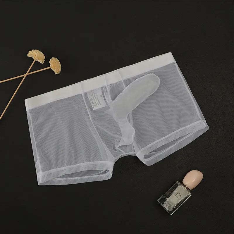 Sexy Men Mesh Transparent Lightweight Underwear See Through Breathable Boxer Briefs Panties Bullet Separation Male Boxer Panties