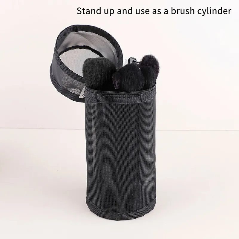 【M】Mesh Dual-use Makeup Brushes Holder Travel Cosmetic Bag Organizer Brushes Pens Tube Container Stand-up Pouch Cosmetic Tool — image 4
