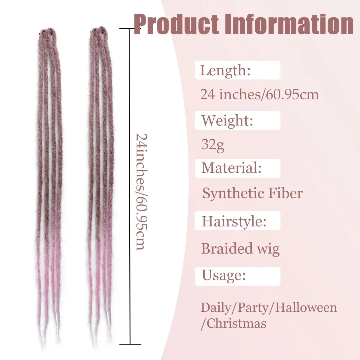 2 ชิ้นคลิปใน Braid Hair Extensions วิกผมสังเคราะห์ Dreadlock ผมชิ้น Bohemian อุปกรณ์เสริมผมสำหรับผู้หญิงทุกวัน/ปาร์ตี้ — image 3