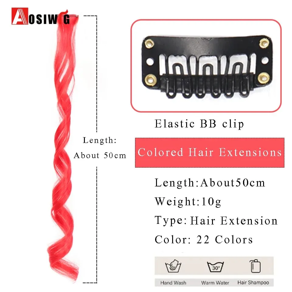 Extensions de cheveux synthétiques lisses et longues à reflets arc-en-ciel, 22 pouces, Clip en une seule pièce, ombré rose violet vert jaune pour femmes — image 4