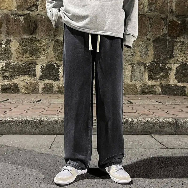 Brand Men's Jeans Korean Version Student Casual Pants High Street Straight Loose Wide Leg Jeans Black Grey Blue Baggy Jeans — image 8