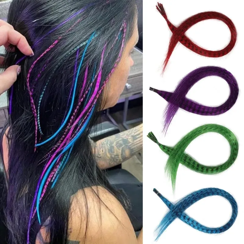 10-Piece Rainbow Synthetic Feather Extensions Multicolor 16-Inch Hair Add-ons Suitable for Women — image 2