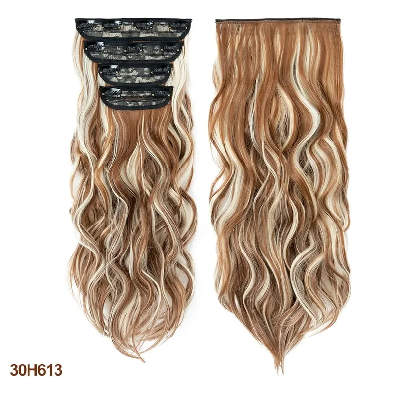 4 pièces ensemble pince dans les Extensions de cheveux mettre en évidence ondulé bouclés longs postiches synthétiques pour les femmes 22 pouces 180g pinces à cheveux cheveux — image 21