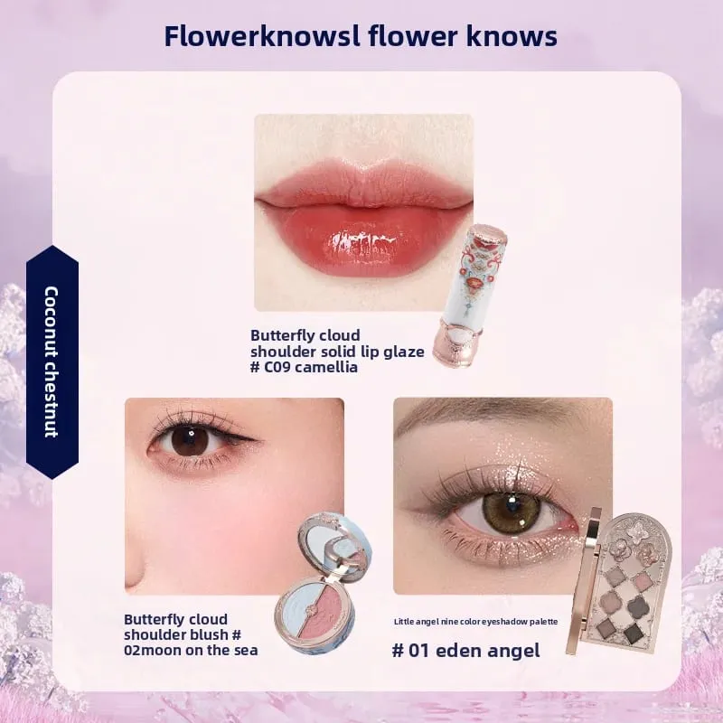 Flowerknows Kotak Hadiah Set Solek Malaikat Kecil Kotak Penuh Lip Glaze Blusher Shell Jewelry Kit Hadiah Hari Lahir Bunga Tahu — image 13