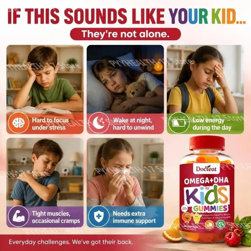 Docteat Omega+DHA Kids Gummies พร้อม DHA จากสาหร่าย วิตามินซีและ Chia Oil Omega-3 6 9 สำหรับสมองและการมองเห็น 60 Gummies — image 3