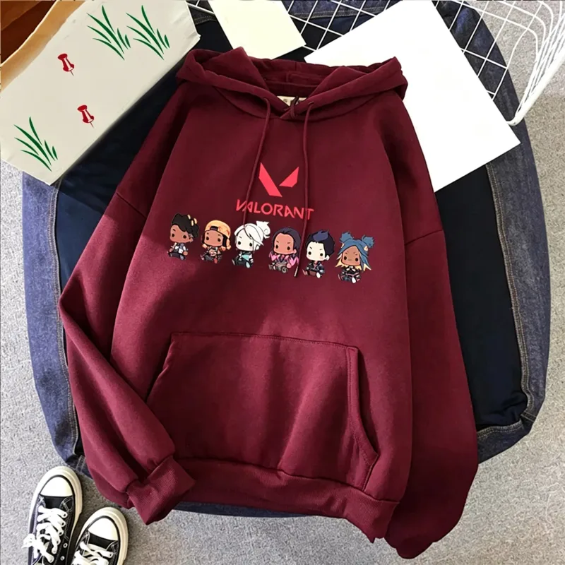 Valorant Anime 2D Print męska bawełniana bluza z kapturem Casual sweter oversize popularna odzież uliczna modna bluza Trend odzież męska — image 5