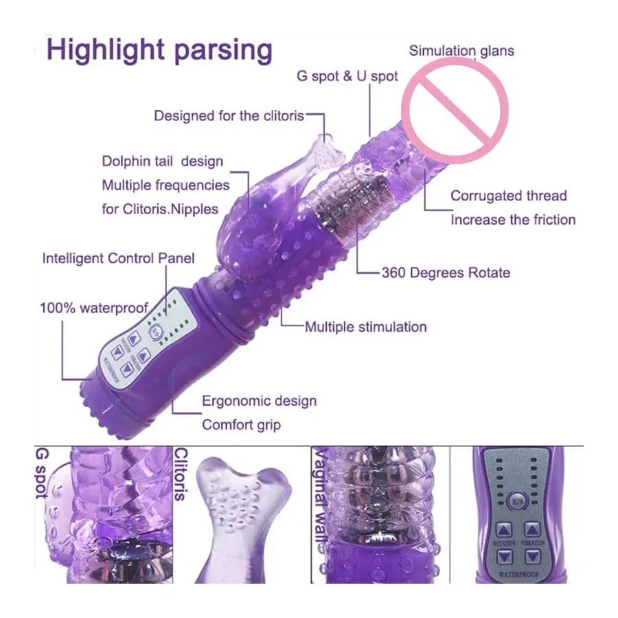 Dildo Rabbit Vibrator Masturbator G Spot 12 ความเร็วการสั่นสะเทือนมอเตอร์คู่นวด Clitoris หมุน Stimulator ของเล่นเพศหญิง — image 6