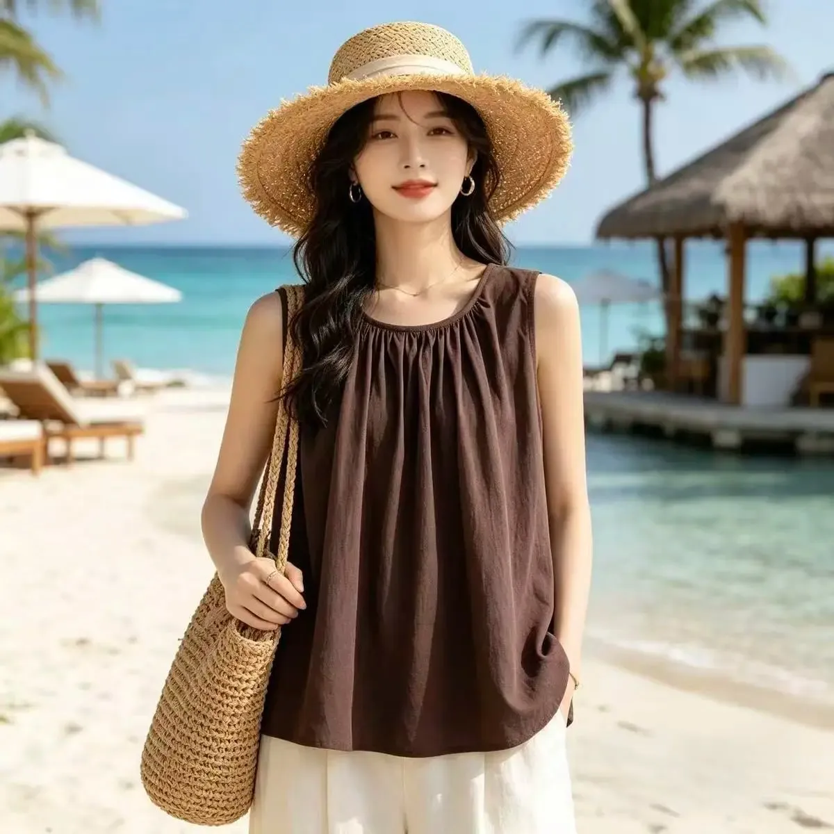 Street Casualจีบเรียบง่ายAll-Matchเสื้อฤดูร้อนใหม่หลวมElegant Tเสื้อแฟชั่นแนวโน้มเสื้อผ้าผู้หญิง — image 7