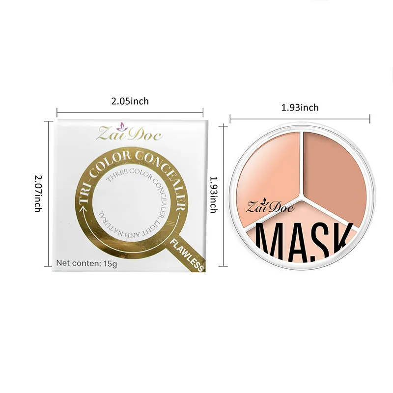 ZaiDoc 3 สีคอนซีลเลอร์ Palette Full Coverage Long Lasting Cream Corrector สำหรับสิว Dark Circles Eye กระเป๋าธรรมชาติแต่งหน้า 15g แต่ละ — image 2