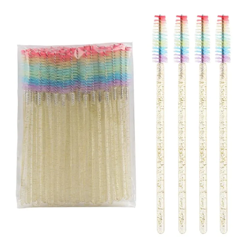 50pcs Berus Bulu Mata Kristal Boleh Pakai Sambungan Bulu Mata Berus Makeup Tongkat Maskara Aplikator Sikat Kening Berus Mikro Pelangi — image 16