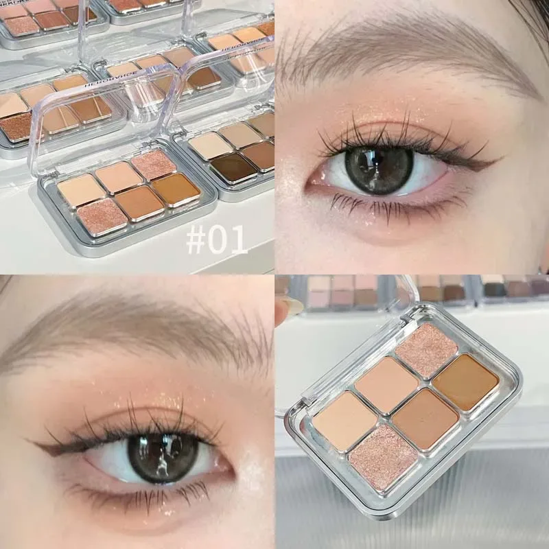 Palette di ombretti opachi luccicanti di rosa grigia 6 colori Glitter color terra Ombretto a bassa saturazione Pigmento Cosmetici a lunga durata
