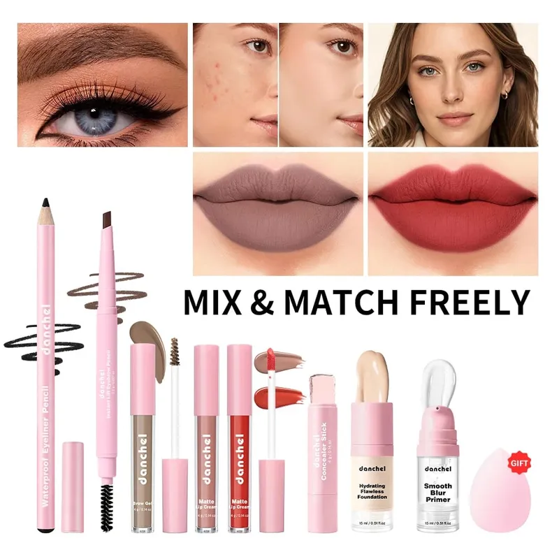 Alt-i-én makeup-sæt til hele ansigtet indeholder Primer Foundation Eyebrow Pencil Eyeliner Concealer Stick Lip Gloss Kosmetisk Kit til Wo — image 2