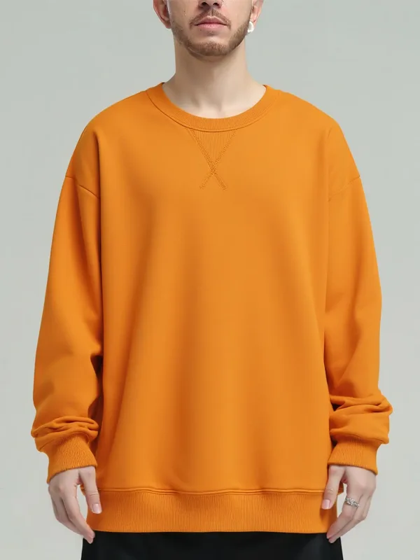 380g apretado partido pesado triángulo invertido suelto versátil sólido algodón Vintage otoño invierno manga larga suéter de cuello redondo — image 4