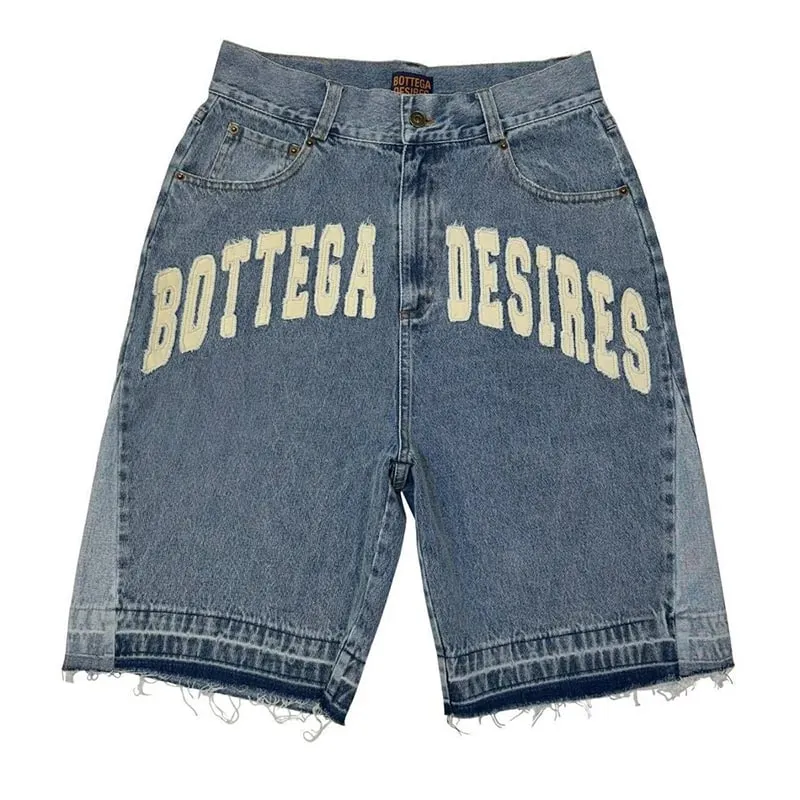 American Style Harajuku Retro Denim Shorts with Letter Embroidery Oversized Jeans Men Y2k Loose Casual Versatile Shorts Woman — image 2