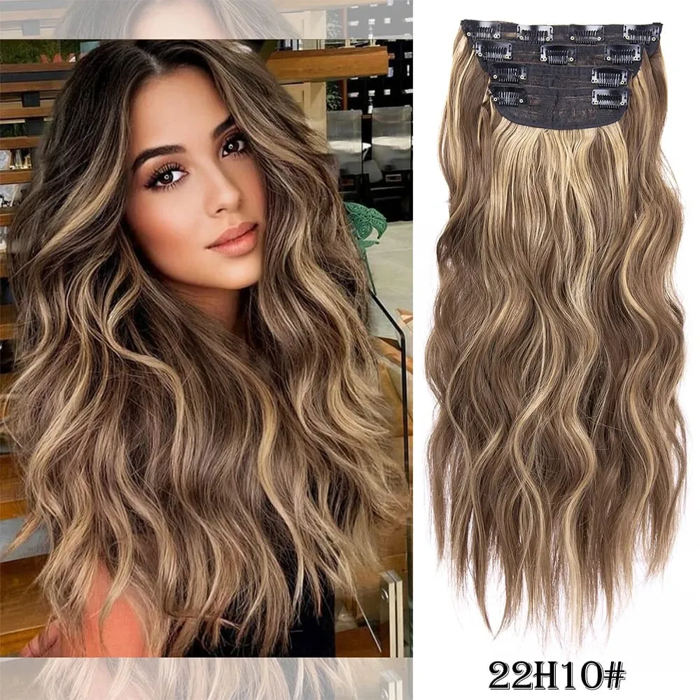 Leeons gewellte Clip-in-Haarverlängerungen, 4 Stück, natürliche, weiche, lange, gewellte Haarteile, dicke Doppelschuss-Clip-in-Haarverlängerungen für Frauen — image 17