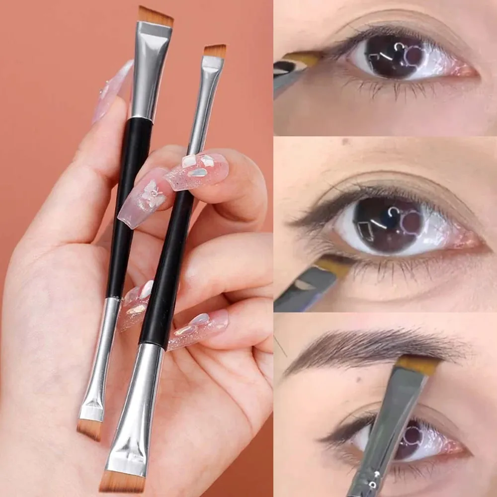 Professionele Wenkbrauwborstel Eyeliner Schuine platte kop Eyeliner Wenkbrauwcontour Make-up kwasten Dubbele kop Make-up gereedschap 15 stuks