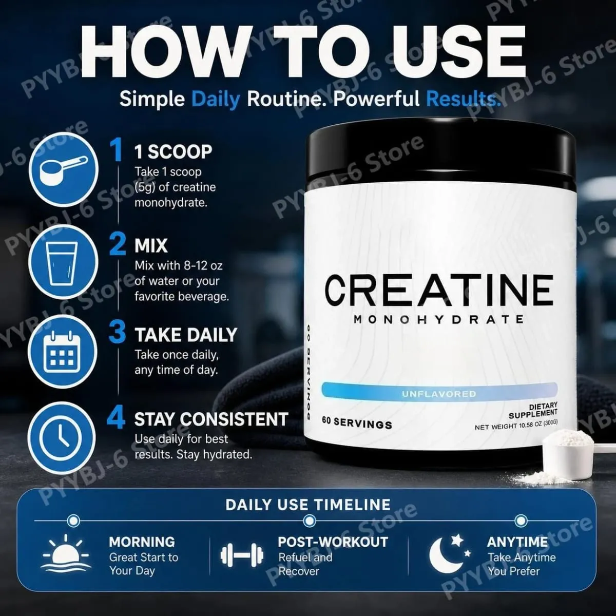 Creatine Monohydrate Powder 300G Unflavored Vegan Muscle Building Strength Cellular Energy Levels Brain Function 60 Servings — image 6