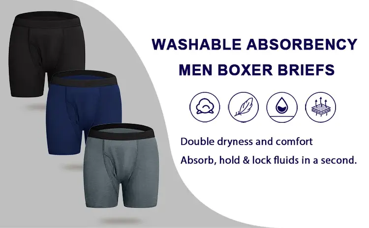 Mens Absorbent Incontinence Underwear Washable Open Fly Leakage Protective Briefs Adult Leak Proof Boxer 3 Pack — image 6