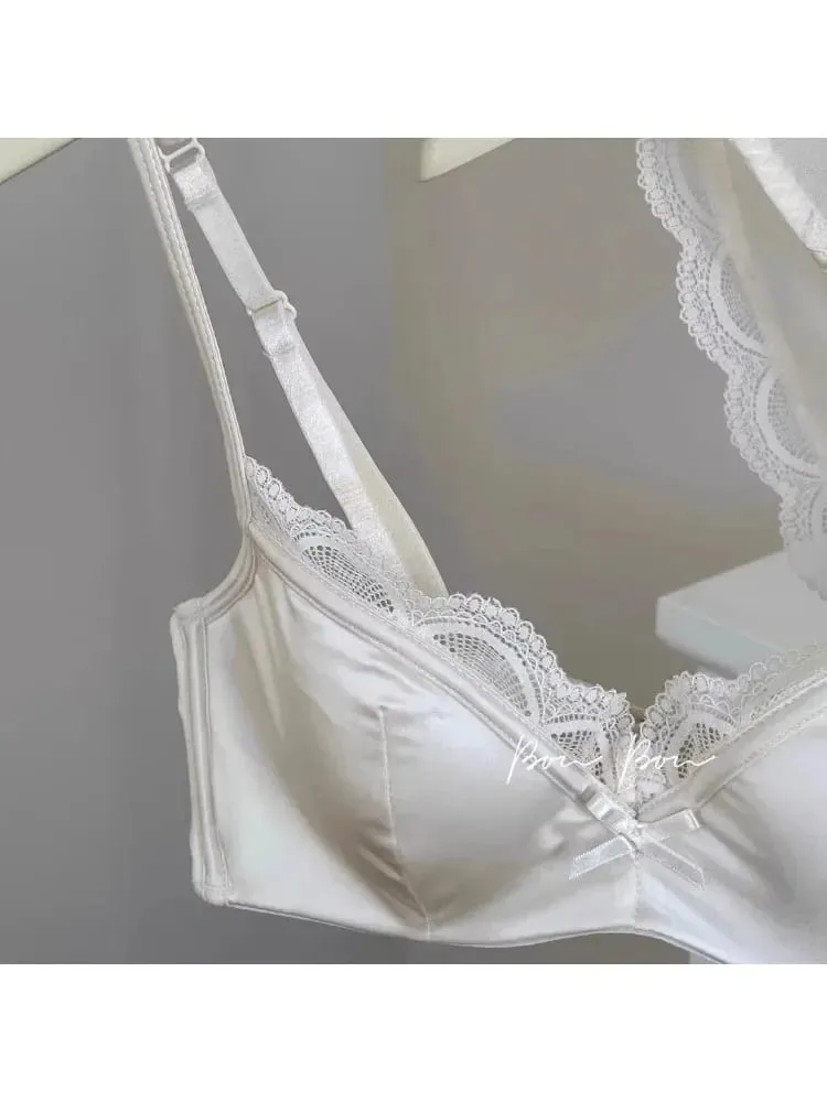 Französischer Luxus-Seiden-BH für Damen mit kleiner Brust, verstellbares Schlankheits-Bralette- und Höschen-Set, bequem, sexy, transparentes Dessous-Set — image 5