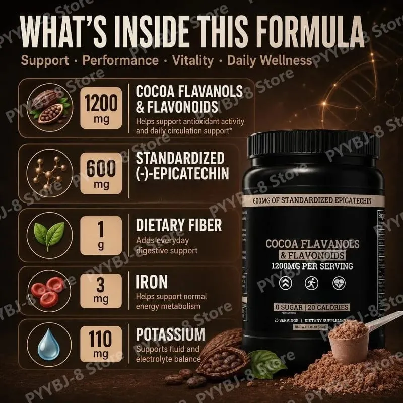 Cocoa Flavanols & Flavonoids Powder 200g (25 Servings) with Epicatechin 600mg Supports Antioxidant & General Wellness Sugar-Free — image 3