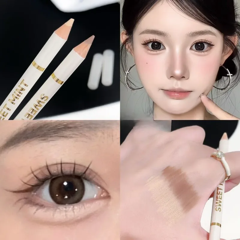 Doppelseitiger, liegender Seidenraupenstift unter dem Eyeliner, zum Aufhellen des Schatten-Make-up-Stifts, Nude-Rosa-Beige-Textmarker für das untere Augenlid, Konturierung