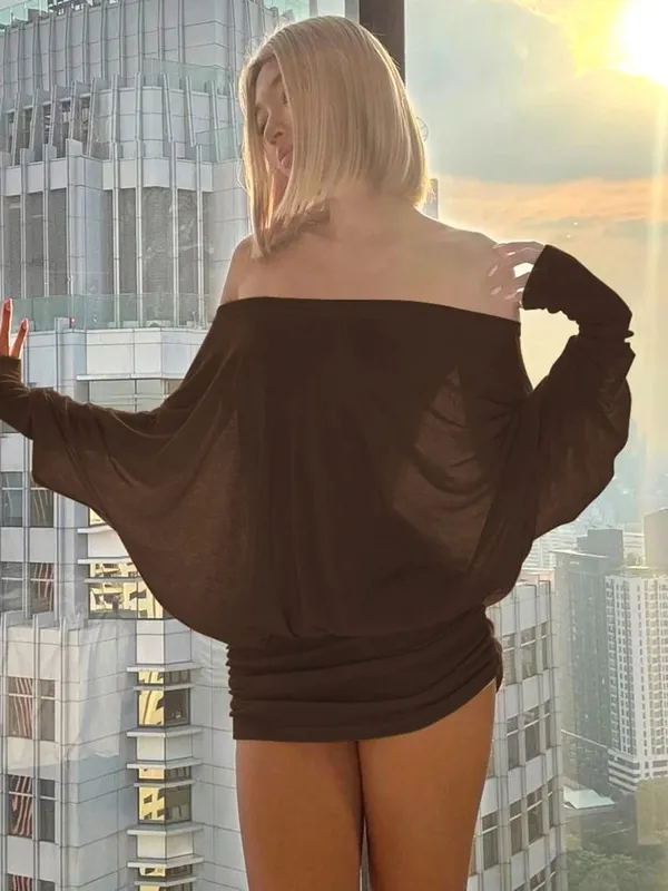 Dulzura Off Shoulder Lengan Panjang Gaun Mini Patchwork Ruched Pakaian Kasual Elegan Wanita Seksi Pakaian Kelab Pesta Musim Bunga Musim Panas — image 11