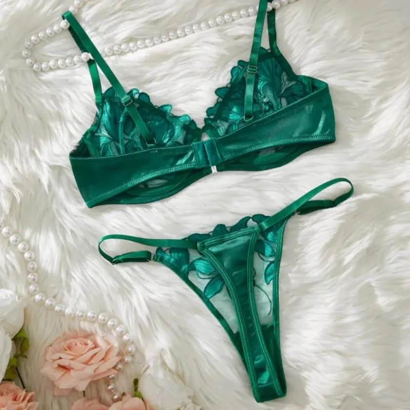 Sexy Lingerie Woman Lace Transparent Underwear Embroidery Brief Set female Bra Kit Push Up Breves Sets Thin Bras New Bragas — image 4