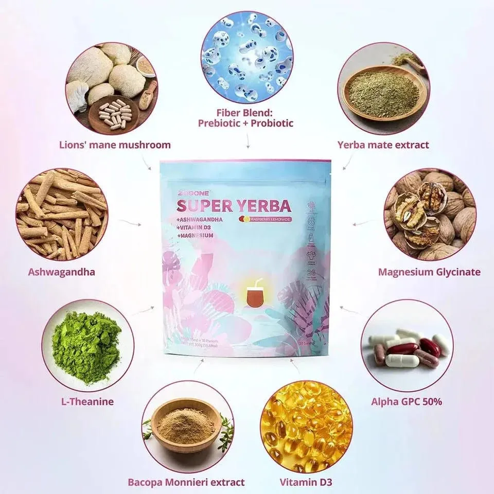Super Yerba poudre de boisson instantanée 30 paquets avec de la vitamine probiotique Ashwagandha favorisent la santé intestinale de l'intestin et l'immunité de digestion — image 2