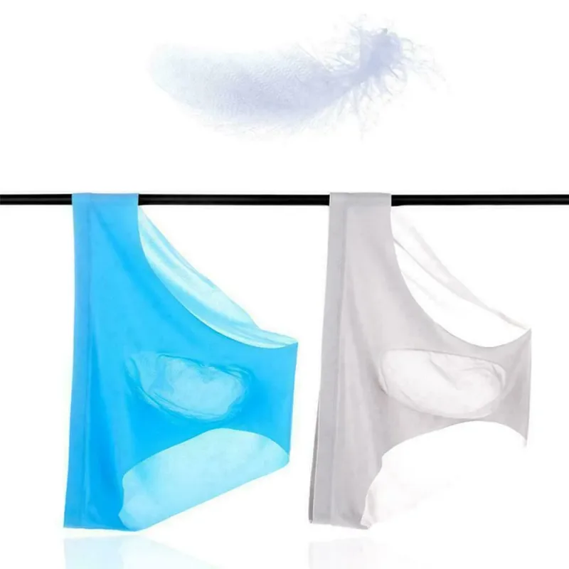 Sexy Men's Panties Ice Cool Breathable Semi Transparent Brief Solid Color Middle Waist Underwear Pump Man Bulge Pouch Briefs — image 3