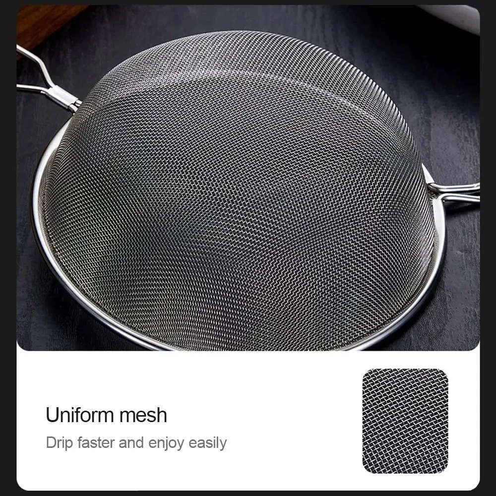 Skrin Penapis Tepung Keluli Tahan Karat Pemegang Skrin Telinga Dua Pemegang Penapis Mesh Halus Sudu Memasak Susu Kacang Soya Snek Kentang goreng — image 9